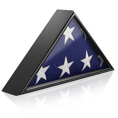 American Flag Memorial Display Case - Black Wood